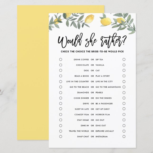 Papier Le citron serait la mariée plutôt Fête des mariées (Devant / Derrière)