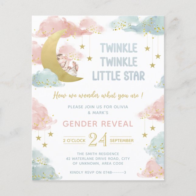 Papier Le genre révèle une petite invitation scintillante (Devant)