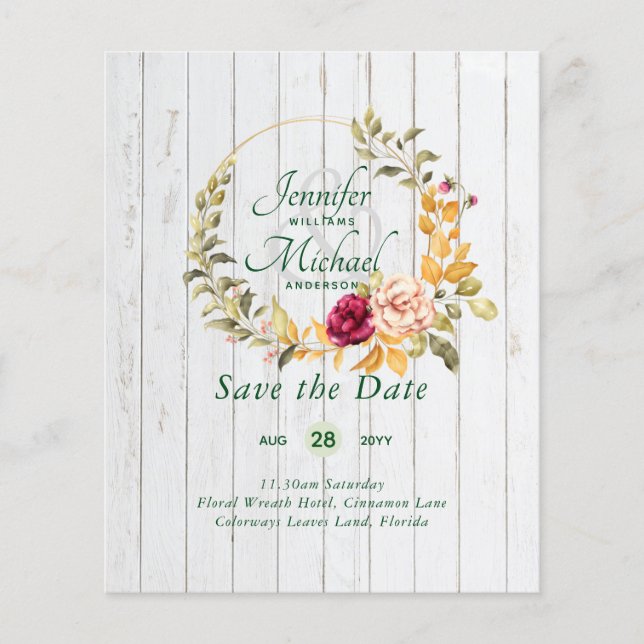 Papier Le moins cher Économisez les dates Floral Wreath B (Devant)