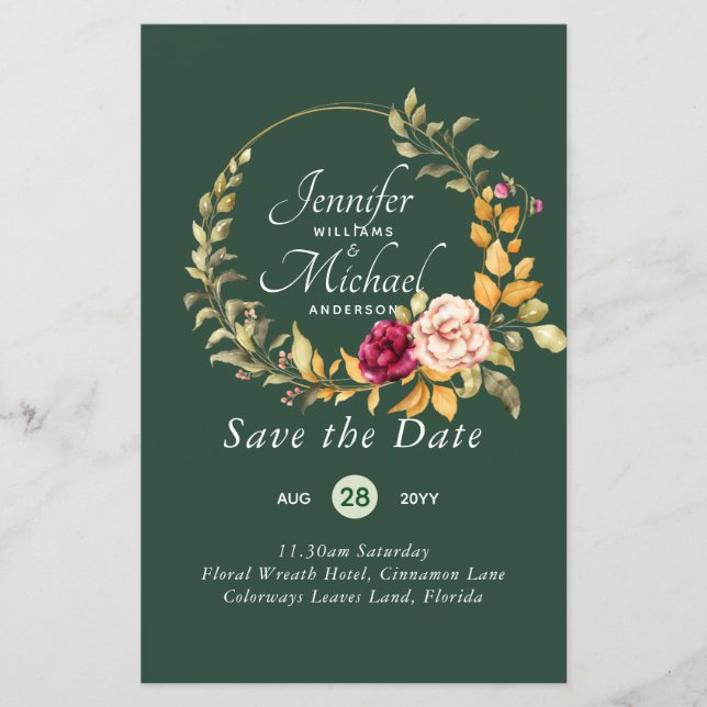 Papier Le moins cher Économisez les dates Floral Wreath B (Devant)