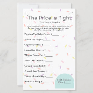 Papier Le prix est correct crème glacée Sundae Game Card