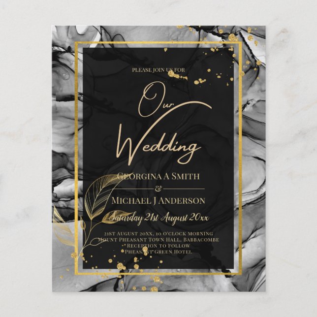 Papier LeahG® Black Gold Alcohol Ink Wedding INVITE (Devant)