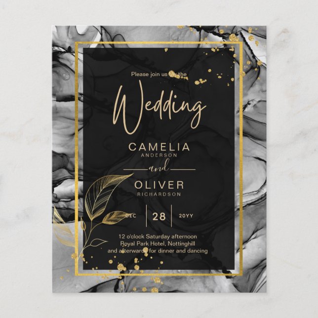 Papier LeahG® Black Gold Alcohol Ink Wedding INVITE (Devant)