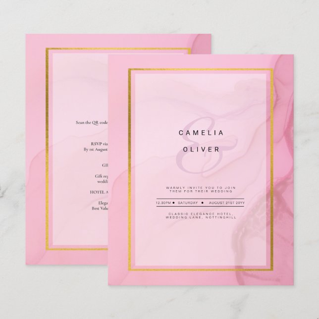 Papier LeahG Blush Pink Gold INK Ombre Wedding INVITE (Devant / Derrière)
