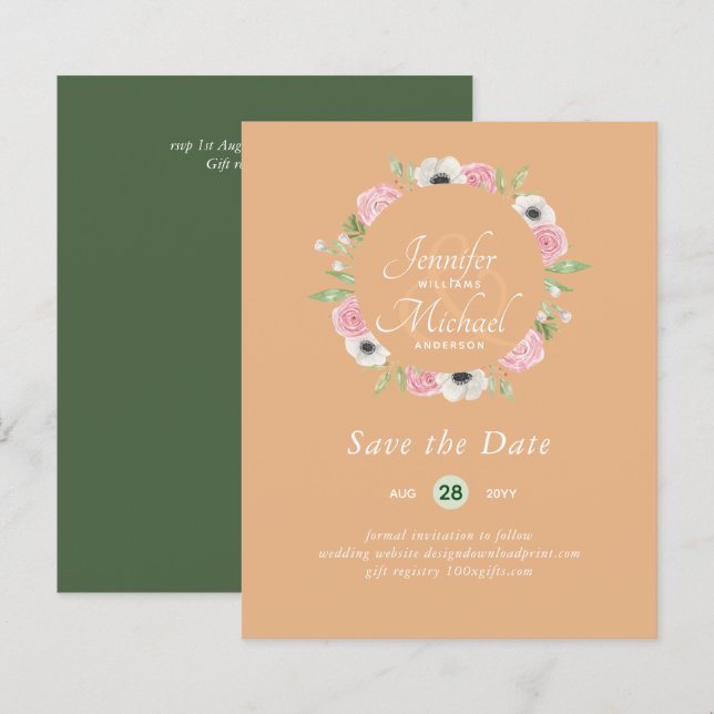 Papier LeahG BUDGET Économisez Dates Blue Floral Wreath (Devant / Derrière)