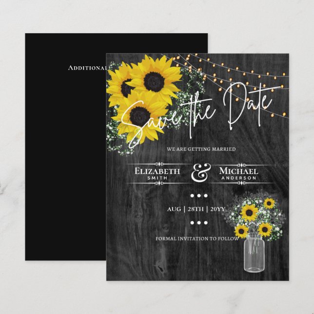 Papier LeahG BUDGET Économisez La Date Black Sunflower (Devant / Derrière)