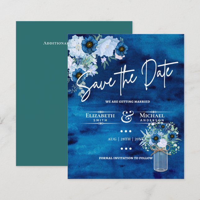 Papier LeahG BUDGET Économisez la date Blue Sage Floral (Devant / Derrière)