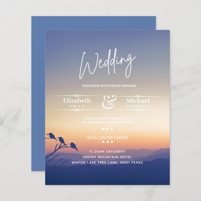 Papier LeahG BUDGET Invitation de mariage Mountain Sunset (Devant / Derrière)
