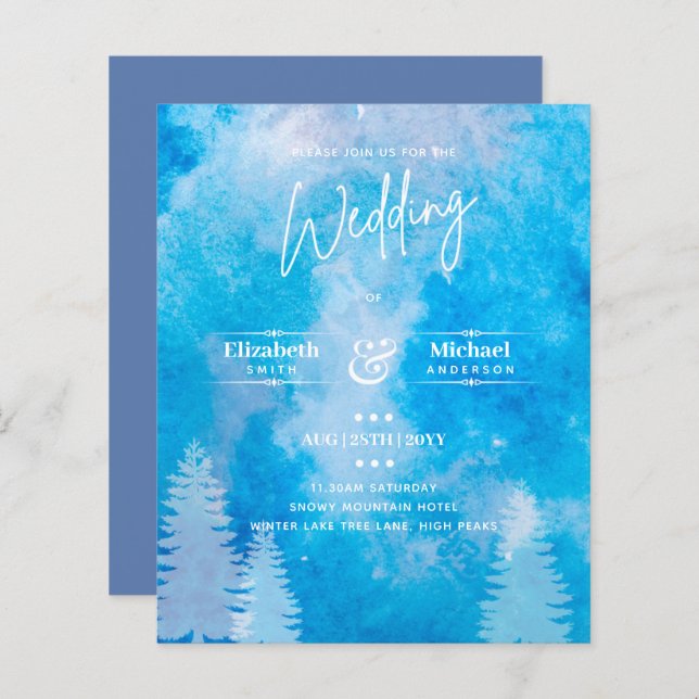 Papier LeahG BUDGET Mountain Blue Wedding Invitation (Devant / Derrière)