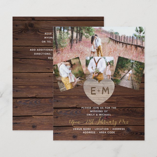 Papier LeahG BUDGET Rustic Wood Heart PHOTO MARIAGE (Devant / Derrière)