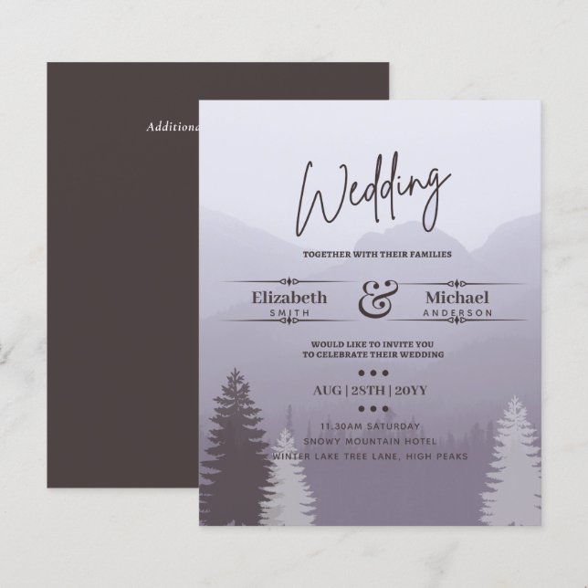 Papier LeahG BUDGET Snowy Mountain Wedding Invitation (Devant / Derrière)