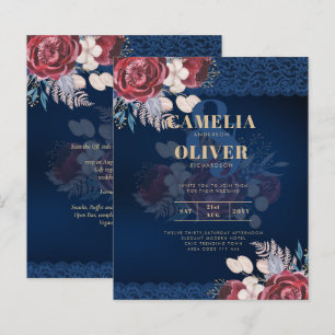 Papier LeahG Burgundy Roses dentelle Invitation Mariage d