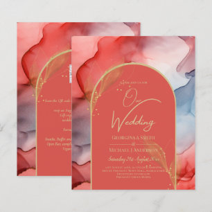 Papier LeahG Coral Navy Blue Gold INK Wedding INVITE
