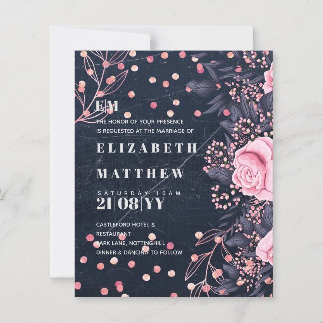 Papier LeahG Denim Blue Rosegold rose Mariage floral (Devant)