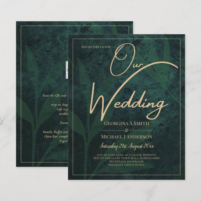 Papier LeahG Emerald Forest Green Gold Wedding Invitation (Devant / Derrière)