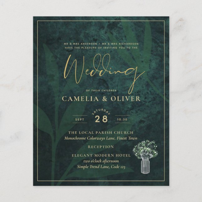 Papier LeahG Emerald Forest Green Wedding INVITE (Devant)