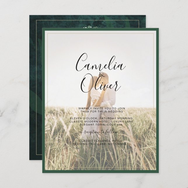 Papier LeahG Emerald Forest Green Wedding INVITE (Devant / Derrière)