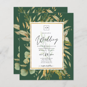 Papier LeahG Emerald Green Greenery Mariage Invitation