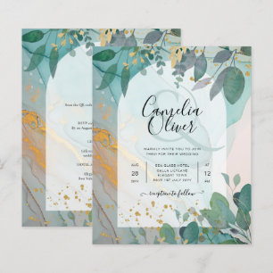 Papier LeahG encre de seaglass Turquoise or vert Mariage 