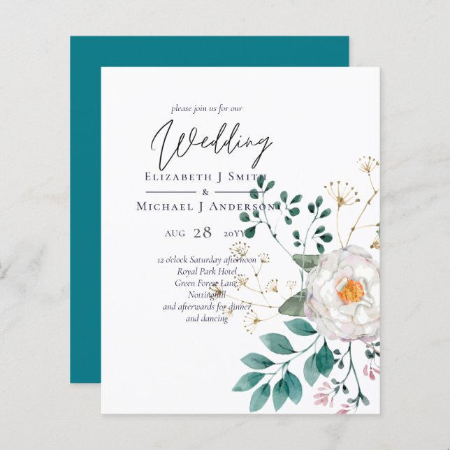 Papier LeahG Été Rose blanche Rustique Boho Floral Mariag (Devant / Derrière)