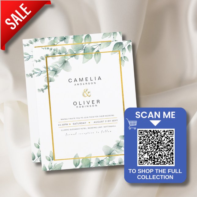 Papier LeahG Eucalyptus Green Gold MARIAGE QR CODE Inv (Créateur téléchargé)