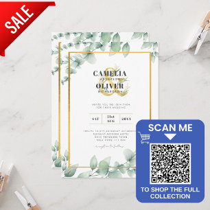Papier LeahG Eucalyptus Green Gold MARIAGE QR CODE Inv