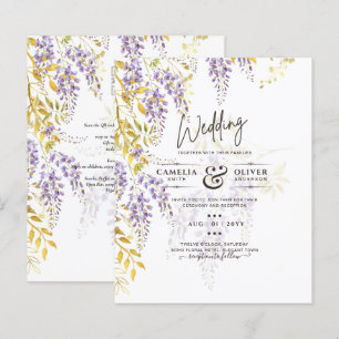 Papier LeahG Faire-part de mariage floral WISTERIA or pou