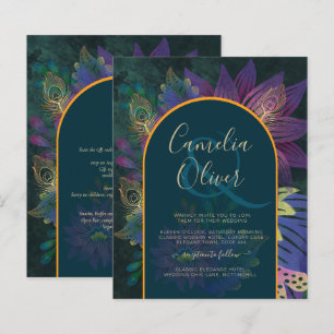 Papier LeahG Green Purple Gold JEWEL TONES Mariage INVITE