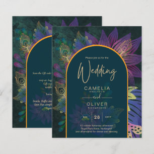 Papier LeahG Green Purple Gold JEWEL TONES Mariage INVITE