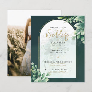 Papier LeahG Greenery Gold PHOTO Mariage Invitation