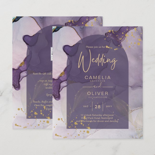 Papier LeahG Ink Ombre Violet Lavande Or Mariage (Devant / Derrière)