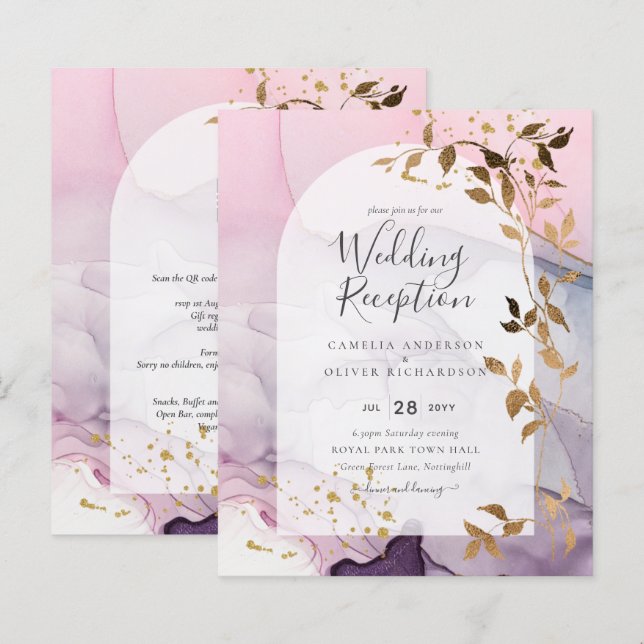 Papier LeahG Ink Ombre violet rose rose Mariage or (Devant / Derrière)