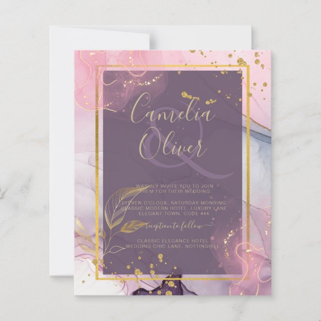 Papier LeahG® Lavender ENCRE Mauve Violet Or Mariage (Devant)