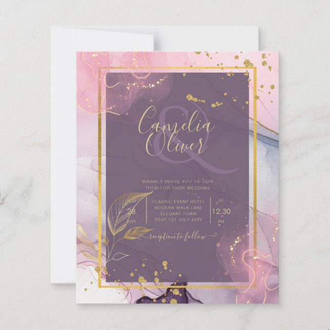 Papier LeahG® Lavender INK Mauve Purple Mariage or (Devant)