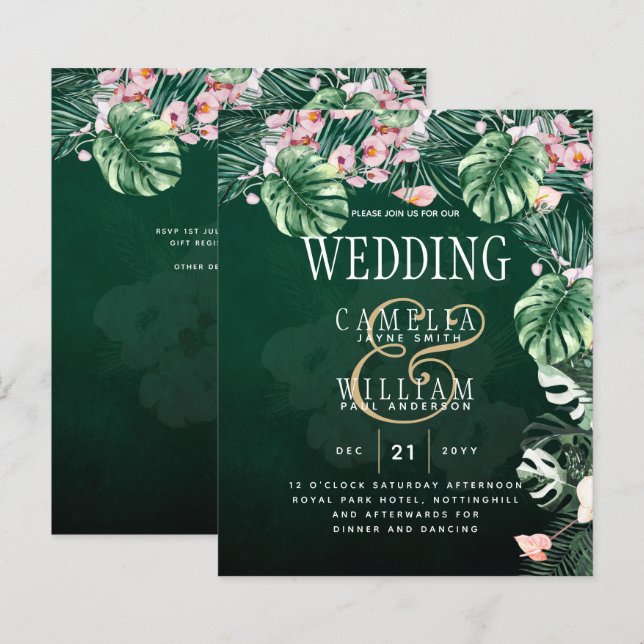 Papier LeahG Mariage botanique vert tropical (Devant / Derrière)