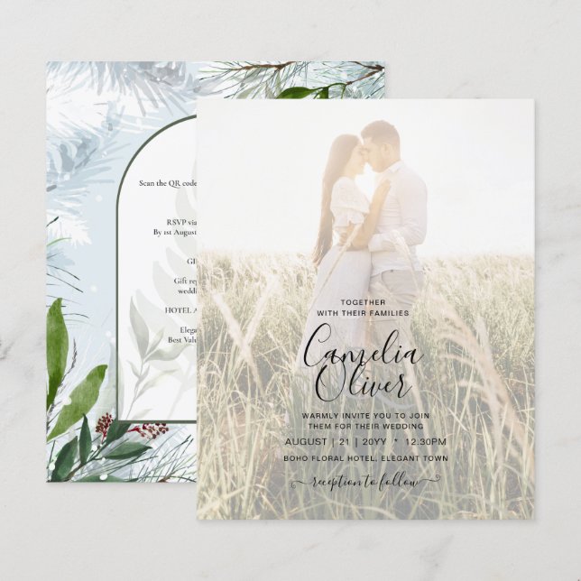 Papier LeahG Mariage d'hiver Aqua Blue Green INVITATION (Devant / Derrière)