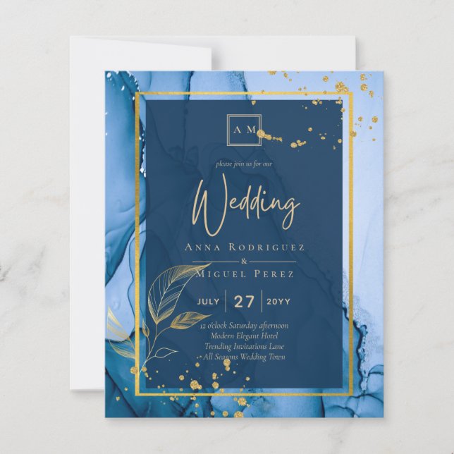 Papier LeahG® Mariage encre alcoolique bleu marine doré (Devant)