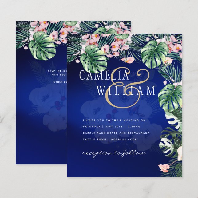 Papier LeahG Mariage floral bleu vert tropical (Devant / Derrière)