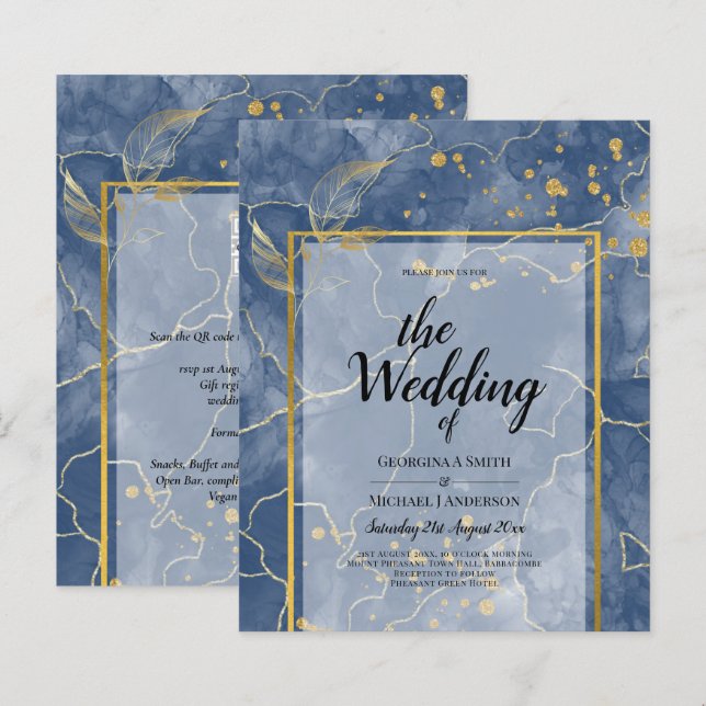 Papier LeahG Marine Blue Gold INK Mariage Abstrait INVITE (Devant / Derrière)