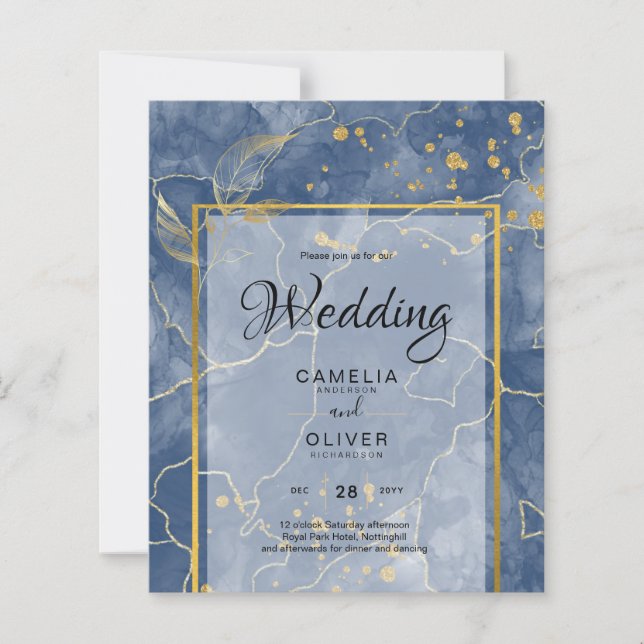 Papier LeahG Marine Blue Gold INK Mariage Abstrait INVITE (Devant)