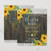 LeahG Nuestra Boda Sunflowers Lights Invitation