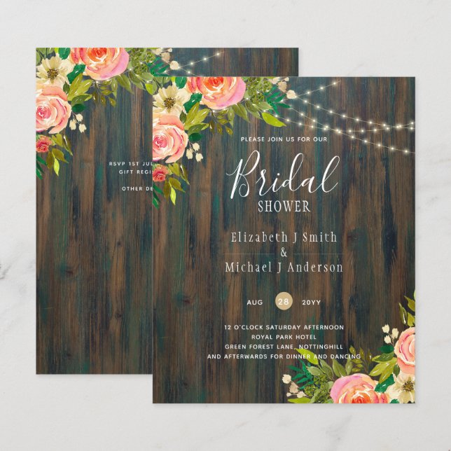 Papier LeahG Pêche Rustique Mariage Floral de corail (Devant / Derrière)