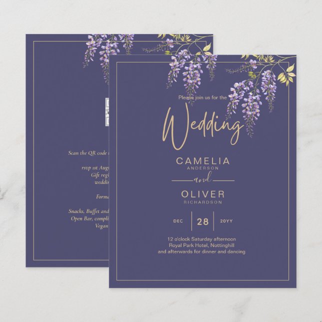 Papier LeahG Purple Gold WISTERIA Floral Wedal INVITE (Devant / Derrière)