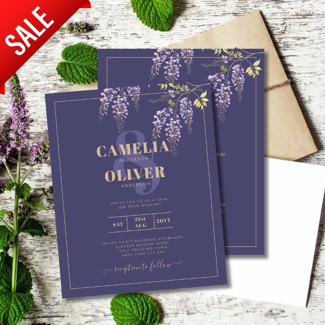 Papier LeahG Purple Gold WISTERIA Floral Wedal INVITE (Créateur téléchargé)
