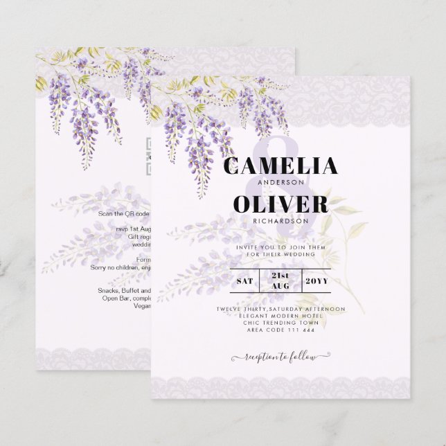 Papier LeahG Purple WISTERIA Dentelle Florale Mariage INV (Devant / Derrière)