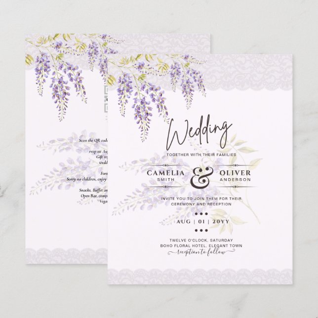 Papier LeahG Purple WISTERIA Dentelle Florale Mariage INV (Devant / Derrière)