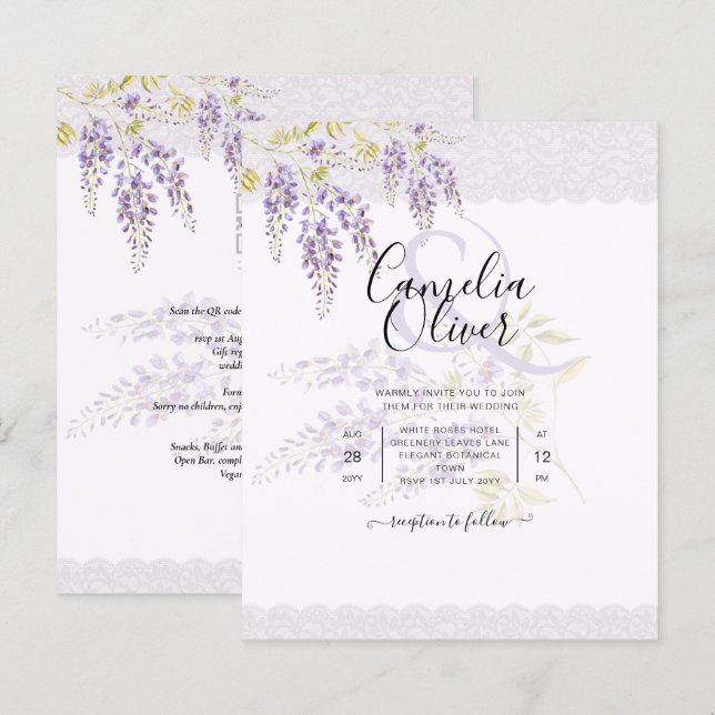 Papier LeahG Purple WISTERIA Dentelle Florale Mariage INV (Devant / Derrière)