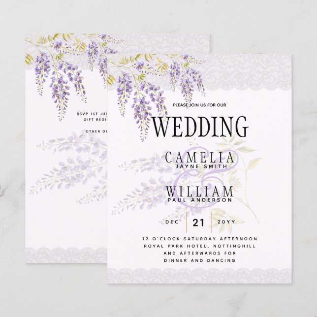 Papier LeahG Purple WISTERIA Dentelle Florale Mariage INV (Devant / Derrière)