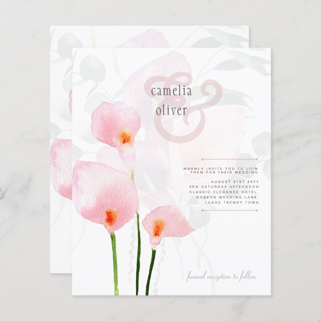 Papier LeahG Rose Calla Lily Mariage floral Invitation (Devant / Derrière)