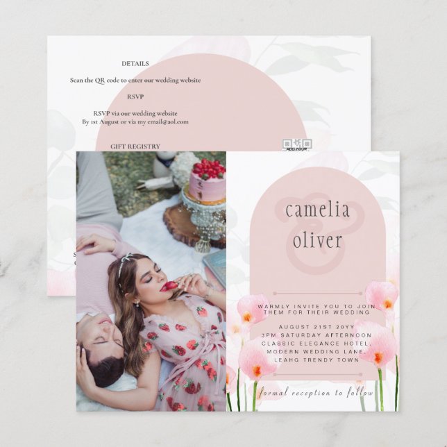 Papier LeahG Rose Calla Lily PHOTO Overlay Mariage Invite (Devant / Derrière)